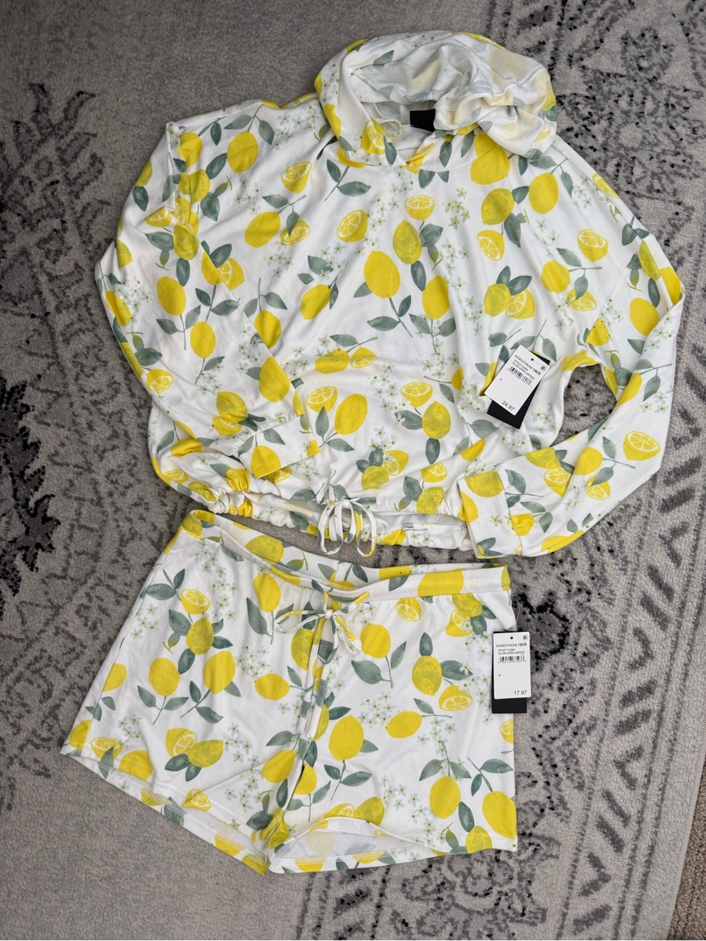 Free Press Lemon Lounge Set - Drawstring Hoodie and Matching shorts 🍋